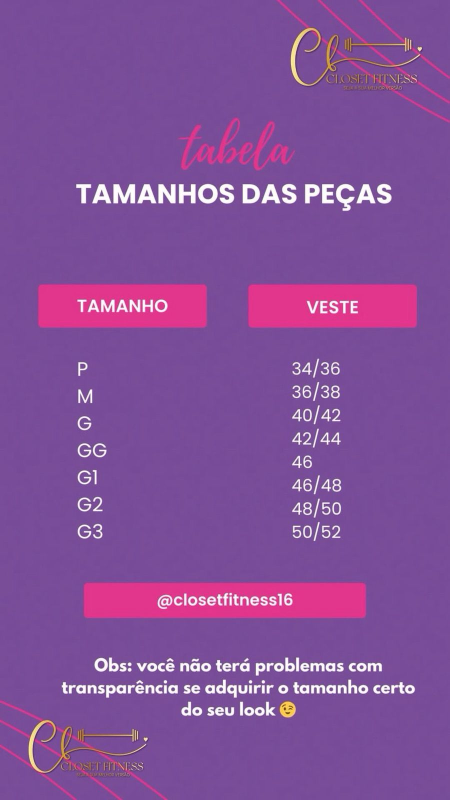 Guia de tamanhos