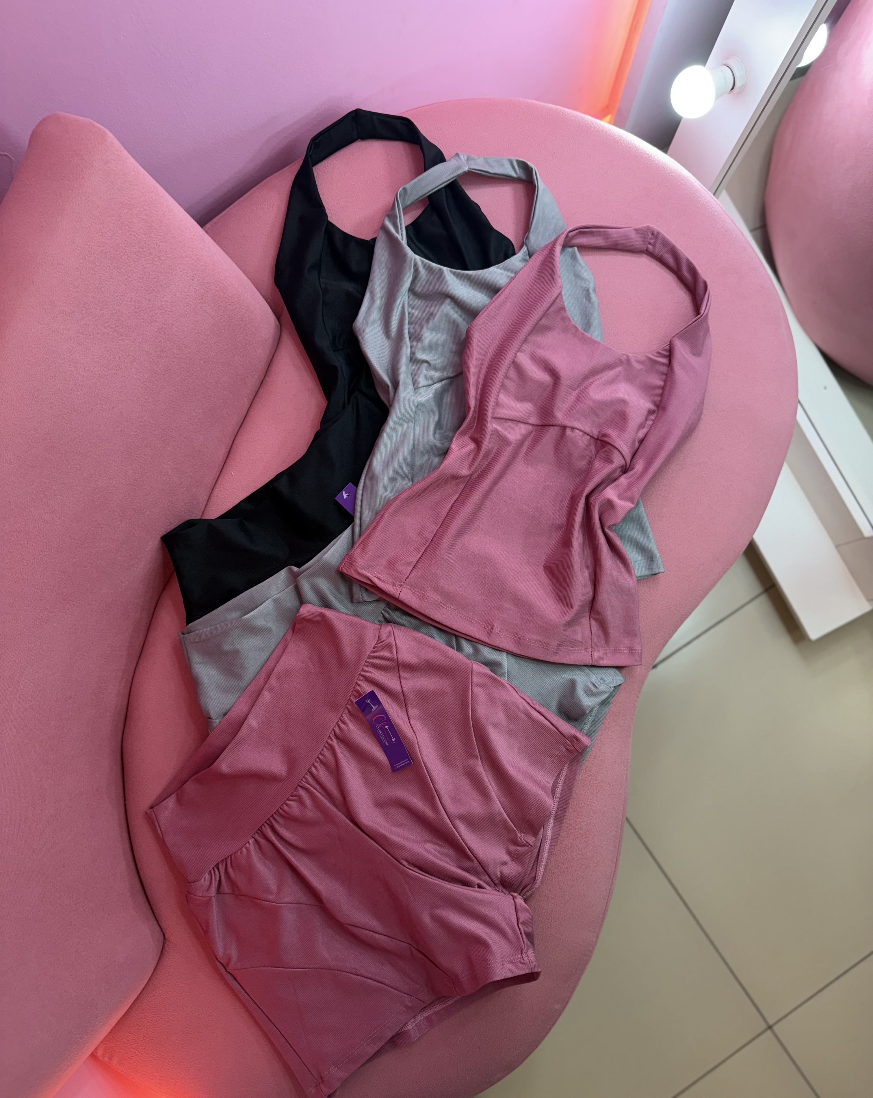Conjunto short duplo micro-canelado premium